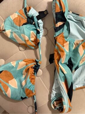 Vix Turquoise, Orange & Cream Leaf Print Triangle Bikini